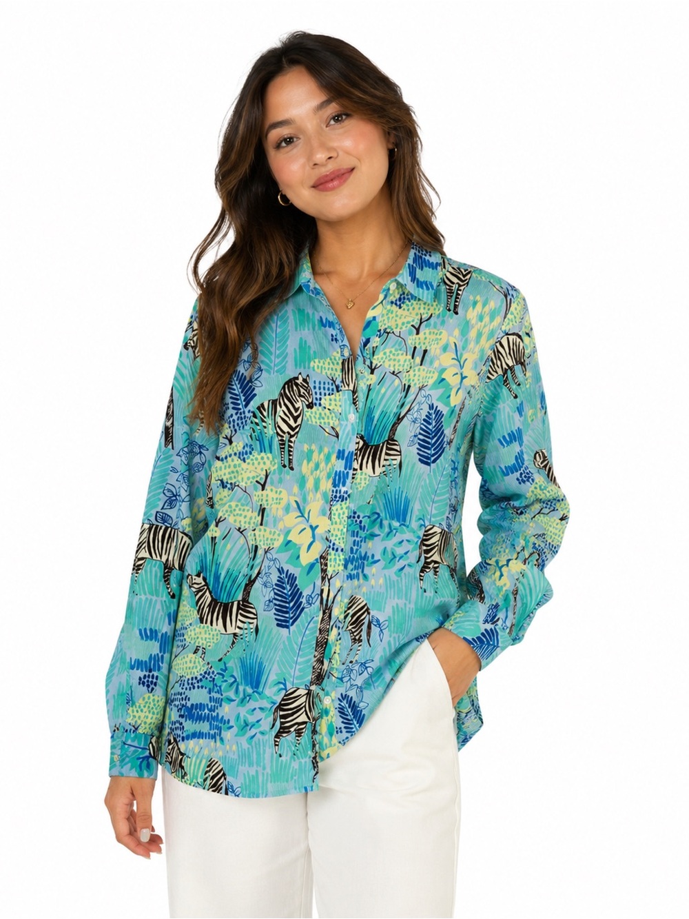 🦓 J. McLaughlin Zebra Safari Print 100% Cotton Button-Up Shirt